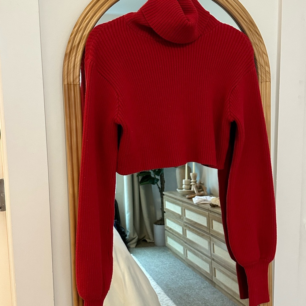 Red Turtleneck Cropped Sweater